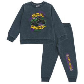 Monster Jam Grave Digger Little Boys Fleece Sweatshirt and Jogger Pants Outfit Set Navy 7-8