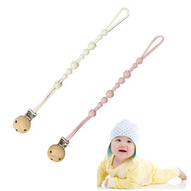 おしゃぶりホルダー 2本セット シリコンホルダー 木製 錆びない クリップ 保育士が推薦 多用途 お手入れ簡単 落下防止 男の子 女の子用なトイホルダー(スモーキーピンク&ホワイト)