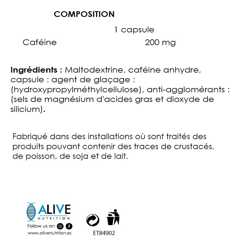 Caffeine capsules. 200 mg. Energising against fatigue. Caffeine capsules (90).