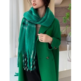 Wander Agio Winter Women Warm Scarf Long Shawl Large Scarves Cold Weather Thicker Blanket Wrap Colour Plaid Stripe Green 07