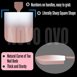 NOVO OVO Ombre French Tip Press on Toe Nail Tips, Sharp Square Pre-Designed Soft Gel False Toenail Extension, BROWN PINK Pre-applied Tip Primer & Base Coat, Full Cover Acrylic DIY x 15 Sizes 240 pcs