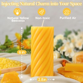 Spiral Beeswax Candles Natural Beeswax Pillar Candles 2.8x6 Unscented Beeswax Decorative Candles Pure Bees Wax Aesthetic Candles for Home Decor Living Room Gifts