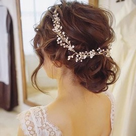 Women Wedding Hair Vine Bridal Crystal Pearl Headband Rhinestone Silver Hair Accessories For Bridesmaid Girls Prom Evening Party 1 PCS