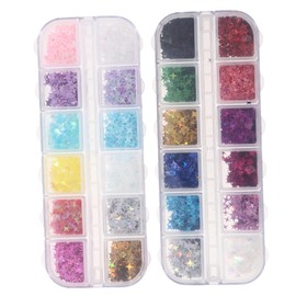 Healeved 2sets Glitter Nail Sequins for Nail Art Glitter Decoration for DIY Manicure and Craft Projects for Parties and Stage Performances