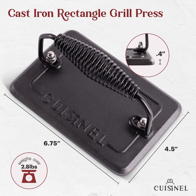 Cuisinel Cast Iron Grill Pan + Rectangular Cast Iron Grill