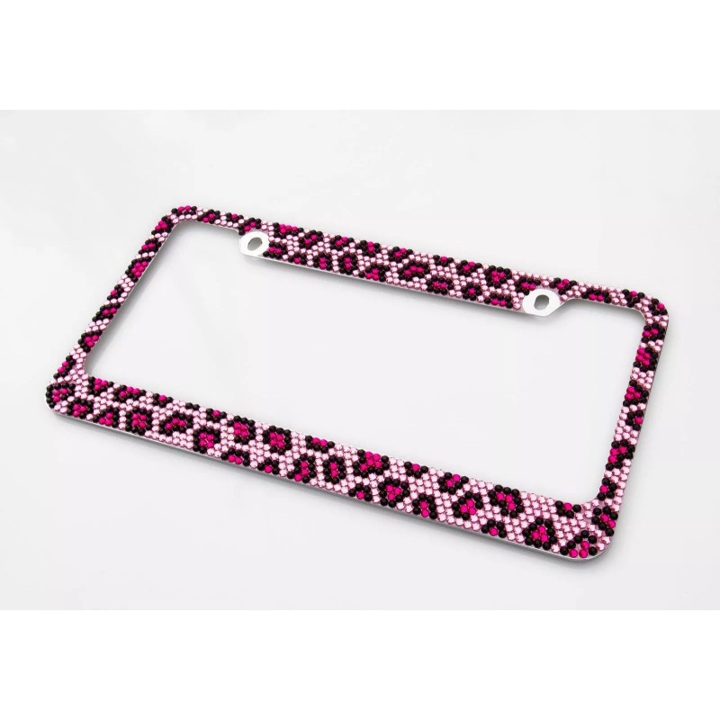 BLVD Crystal Pink Leopard Cheetah Diamond Bling Rhinestone Metal License