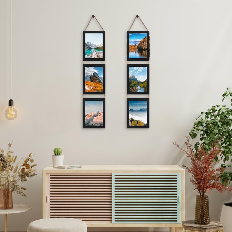 QUTREY 5x7 Collage Picture Frames Black, 6 Openings Vertical Hanging