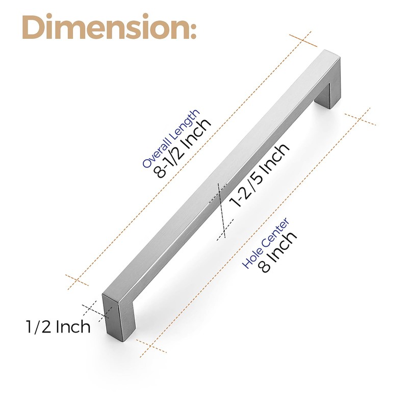 Ravinte 18 Pack 8 Inch Kitchen Square Cabinet Handles Satin