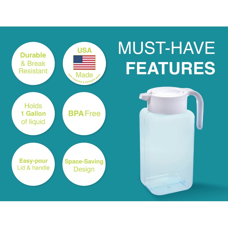 Arrow Home Products 1 Gallon Plastic Pitcher with Lid -