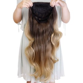 Kori Koli 24" Long Wavy Clip in Half Head Tied Wig Blonde Premium Japanese Synthetic fibers Hair Extensions For Women 210g 7-2-3#