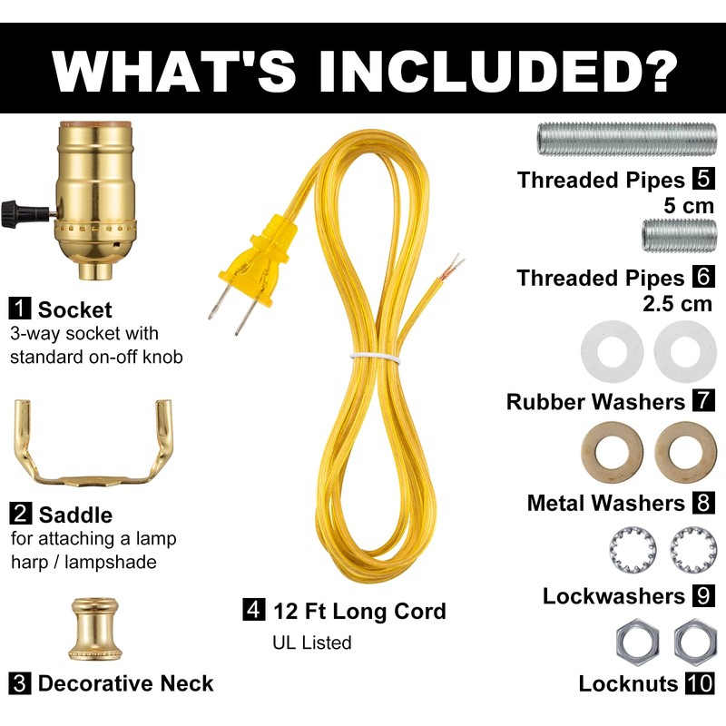 Brass Finish Lamp Repair Kit - Rewire Table & Floor