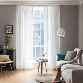 MIULEE 2 Panels Solid Color Sheer Window Curtains Christmas Decoration Smooth Elegant Window Voile Panels/Drapes/Treatment for Bedroom Living Room 55" Wx110 L, Rod Pocket White