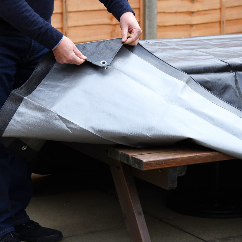 Tarpaulin Strengthened Waterproof with eyelets, Black-Grey, Heavy Duty, Multi-use Cover