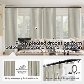 Linen Blackout Drapes 84 Inch Long 2 Panel Pinch Pleated Curtains with Hooks Rustic Sound Blocking Light Blocking Kids Curtains Bedroom Girls Neutral Beige (Greige)
