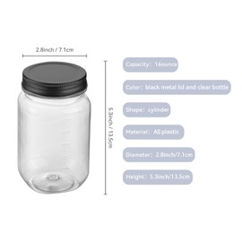 novelinks 16 oz Clear Plastic Jars with Lids, Refillable 16oz Mason Jars with Lids & Storage Containers for Kitchen & Household Use (10 Pack,Black)