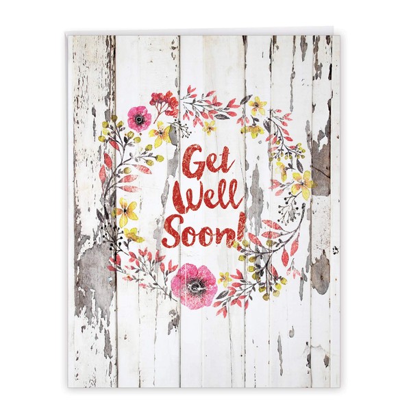 The Best Card Company - Big Floral Get Well Soon Card (8.5 x 11 Inch) - Flowers, Feel Better Greeting - Blooming Driftwood J6108IGWG
