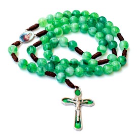 Rosary Prayer Green Beads Cross Necklace Bracelet First Holy Communion Baptism Christening Decorations Gifts for Girls Boys Women
