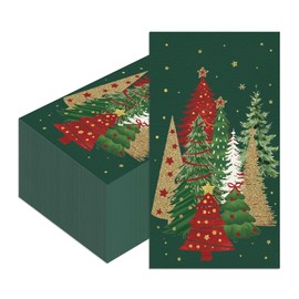 40 Pcs Christmas Disposable Paper Guest Towels, 2 Ply Decorative Xmas Tree Red Green Paper Napkins - 4.3x7.9 Inch for Bathroom Countertop, Holiday Kitchen Sink, Dining Table, Christmas Party