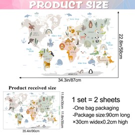 DTLIFEK Animal World Map Wall Decals Jungle Animal Wall Stickers Forest Wild Animals Elephant Monkey Wall Art Vinyl DIY Removable Peel and Stick for Kids Boys Bedroom Nursery Classroom Home Decoration