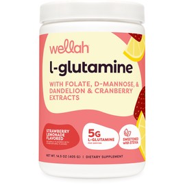 Wellah L-Glutamine Strawberry Lemonade Flavored (50 Servings) - 5g L-Glutamine Per Serving, Sweetened with Stevia