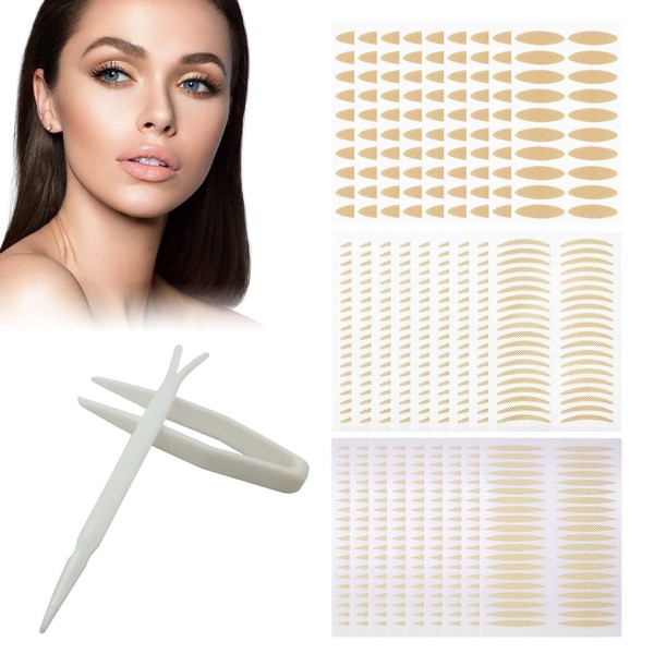 Slip-on eyelid tapes, eyelid tape, invisible double eyelid tapes, eyelid lifting without surgery, 24 hour hold, waterproof double eyelid strips with fork rods, tweezers, 1080 pieces