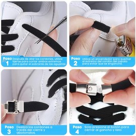 4 Pares Agujetas Sin Nudo Elásticas Gancho Hebilla Metalica Cordones Zapatos Calzado Tenis Ajustable Sin Amarres Agujetas Deportivas Ahorro de tiempo