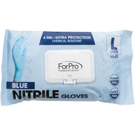 ForPro Disposable Nitrile Gloves, Chemical Resistant, Powder-Free, Latex-Free, Non-Sterile, Food Safe, 4 Mil, Blue, Large, 30-Count
