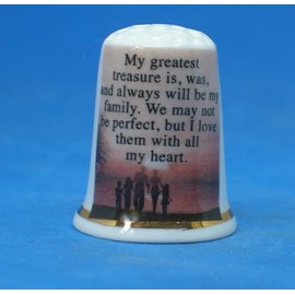 Birchcroft Porcelain China Collectible Thimble - My Greatest Treasure is Family - with Display Box