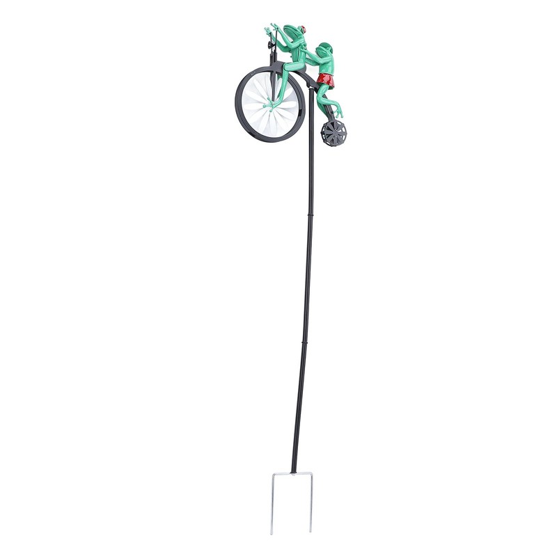 gernie Vintage Cycling Frog Wind Spinner, Iron Alloy Garden Ornament,