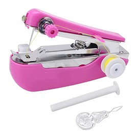 Pssopp Mini Single Stitch Handheld Sewing Machine, Pink, Hand Powered, Pocket Manual Sewing Machine, Light Weight, Ideal for DIY Crafts or Sewing Lovers