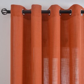 TERLYTEX Burnt Orange Linen Curtains 95 Inch Length 2 Panels Set Rustic Farmhouse Boho Curtains for Living Room, Privacy Grommet Rust Semi Sheer Linen Look Window Curtain Drapes, 52 x 95 Inch, 1 Pair