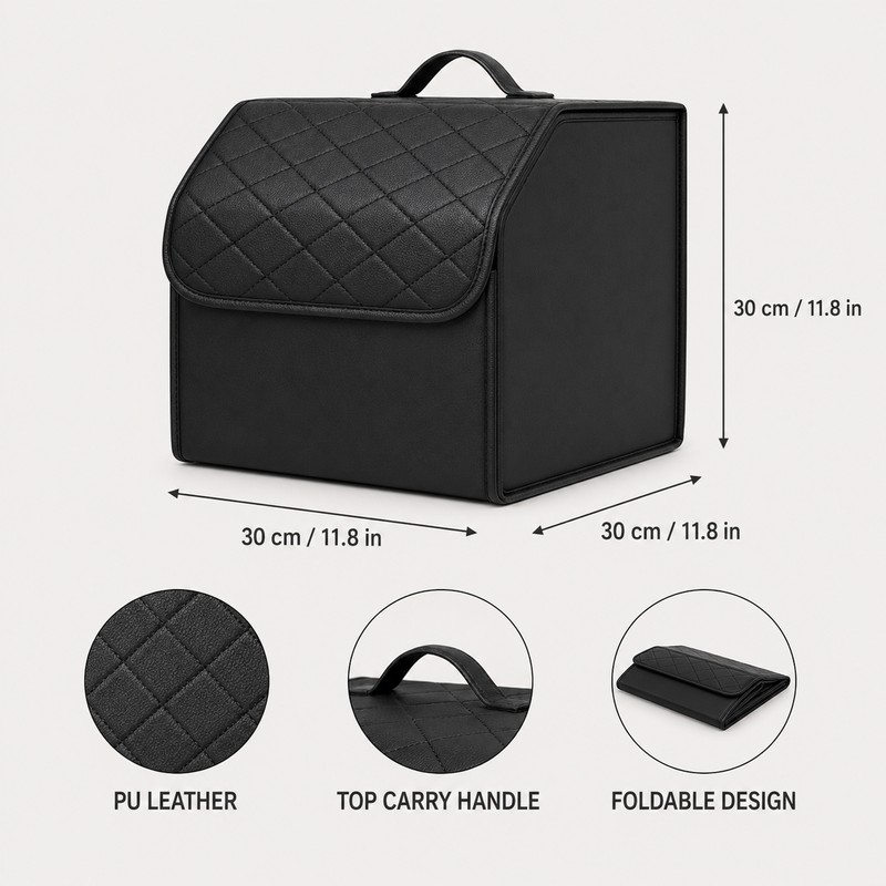 Foldable PU Leather Car Trunk Organizer with Lid, Large Capacity