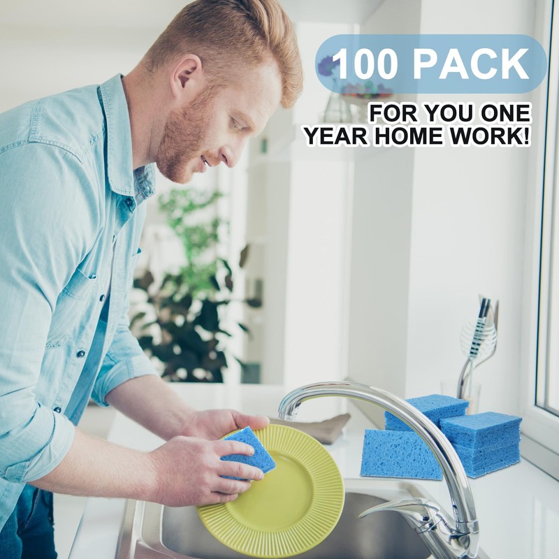 Zhengmy 100 Pieces Kitchen Sponge Bulk Natural Sponges for Dishes