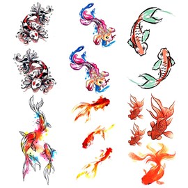 Oottati 6 Pieces Small Cute Kids Women Wrist Hand Neck Red Pisces Goldfish Koi Carp Temporary Tattoo