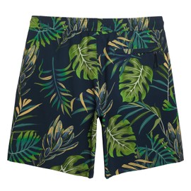 MaaMgic Mens Stretch Swim Shorts 9 inch Swim Trunks Quick Dry Bathing Suits with Mesh Lining,Leaves Navy,XX-Large