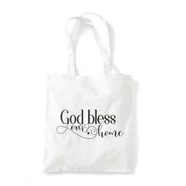 God bless our home religious faith quote [FHSVG] tote shopping bag - White