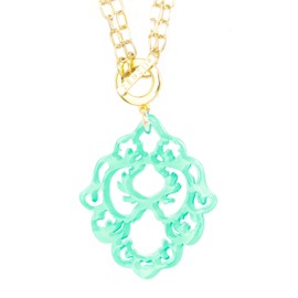 ZENZII Colorful Deco Pendant 2-in-1 Necklace with Toggle - Long Fashion Swirl Emblem Acrylic Charm with Silver and Gold Chain for Women (Mint)
