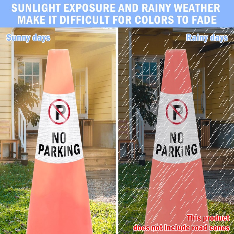 4 Pack “No Parking” Message Collars Cone Sleeve, Bright Reflective