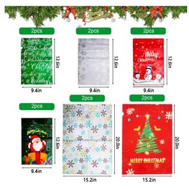 WUBAYI 12 Pcs Gift Bags,6 Designs Gift Bags Two Sizes Xmas Gift Bags Reusable Gift Bags Christmas Bags for Presents Christmas Drawstring Gift Bags for Christmas Party