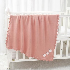 LAWKUL Baby Blanket 100% Traceable Cotton Knit Receiving Blankets Infant Swaddle for Newbron Boy Girl 100X80cm Light Pink