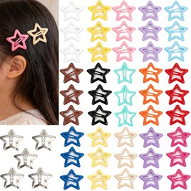 YUTUYOHA 50 Pcs Star Hair Clips 2000s Y2K Snap Hair Barrettes Non Slip Hair Accessories Silver Metal Hair Clips for Women 1.2"(Silver）