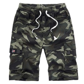 APTRO Men's Elastic Waistband Cotton Cargo Shorts Relaxed Fit Summer Casual Shorts A901 Green Camo L