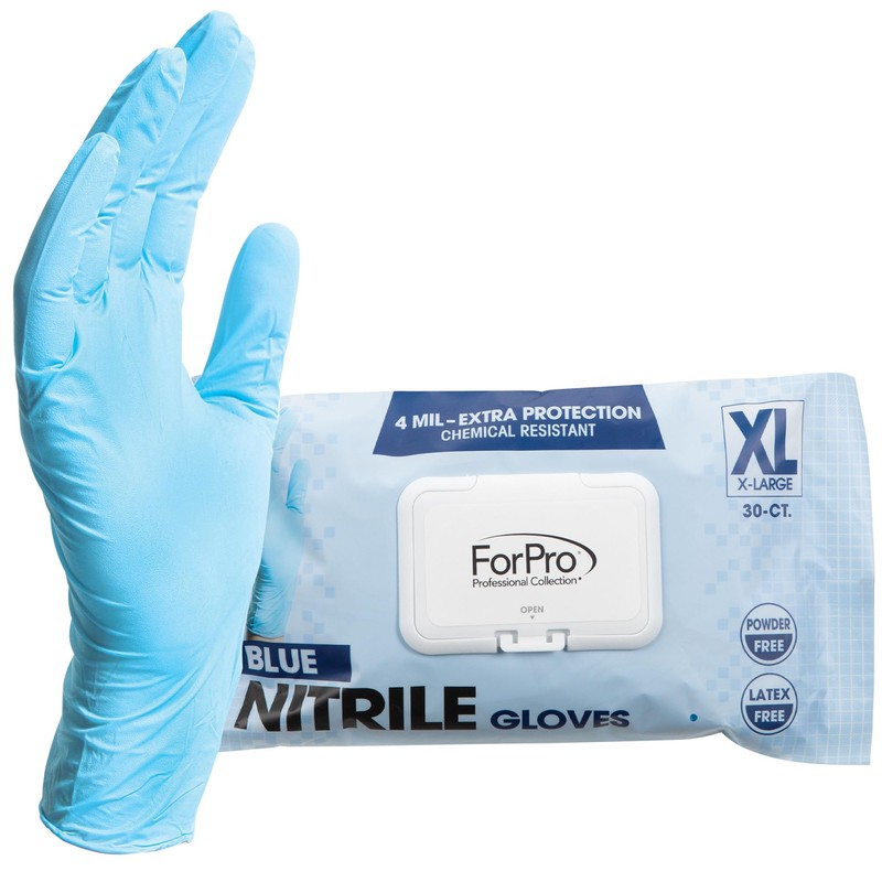 ForPro 30ct Disposable Nitrile Gloves, 4 Mil/X-Large, Blue, Food Safe