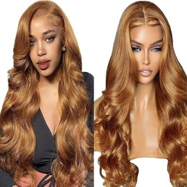 Lakaisa Body Wave Human Hair Wig Lace Frontal Perücke Damen Echthaar Glueless Wear and Go Grade 8 A 100% Brazilian Remy Hair 4X1 HD Lace #30 Brown Color Hair No Smell for Women 14 Inch