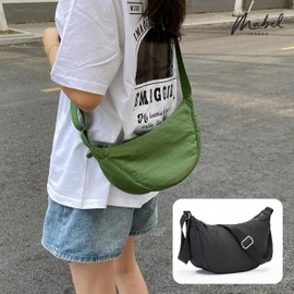 Crescent Moon Shoulder Bag for Women – Lightweight Fabric Crossbody Hobo Sling with Zip Pocket – Sky (Dusty Pink)