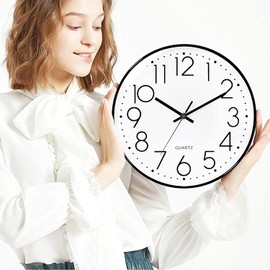 LiRiQi 12 Inch Wall Clock Modern Quartz Silent Wall Clock with Arabic Numerals Wall Clocks Round Wall Clock Children's Clock without Ticking Noises for Living Room Bedroom Children's Room Office Cafe