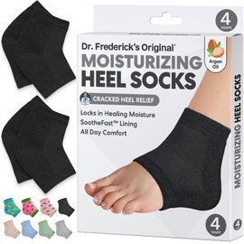 Dr. Frederick's Original Moisturizing Heel Socks for Dry Cracked Heels Treatment - Infused with Argan Oil, Aloe Vera Oil and Vitamin E - 2 Pairs - Stocking Stuffers for Adults - Black Argan