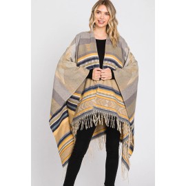 ScarvesMe Anthropologie Style Women's Soft Aztec Pattern Fringe Ruana Cape Shawl - Yellow