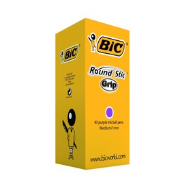 BIC Round Stic Grip Ballpoint Pens - Value Pack of 40 Pens for Office - Purple Colour - Smooth Writing and Comfortable Grip