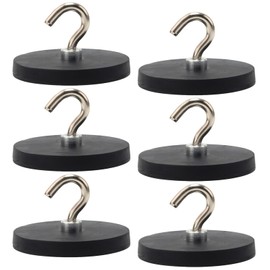 Aicharynic Pack of 6 Magnetic Hooks, Black, 43 mm Thick Magnets with Hooks, Punch-Free, Rubberised Magnetic Hooks, Extra Strong 10 kg Magnetic Holder for Iron Doors, Refrigerators, Kitchens, Clothes